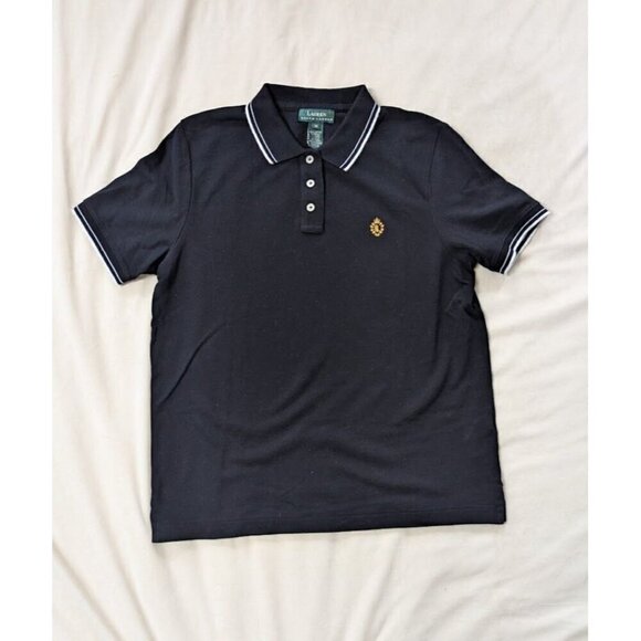 Ralph Lauren Vintage 90s Shirt Polo Black Collared Medium Preppy - Picture 1 of 4